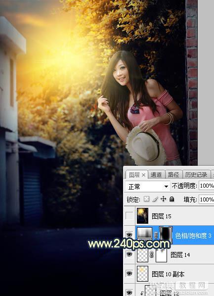 Photoshop调制出阳光晨曦效果路边大树旁美女图片29