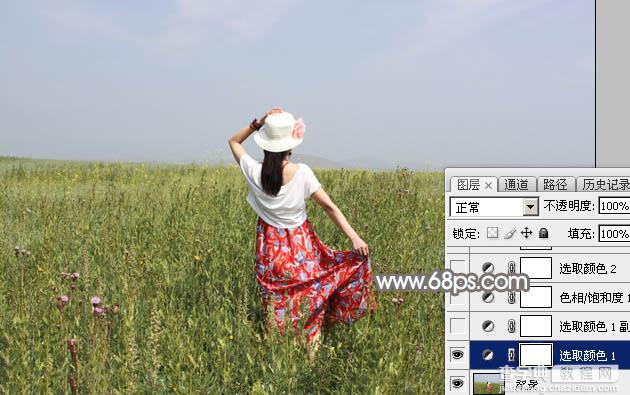 Photoshop将草原上的人物调制出清爽的韩系蓝黄色5