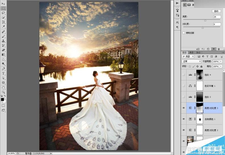 Photoshop给婚纱外景照片调出唯美大气的夕阳景色效果10