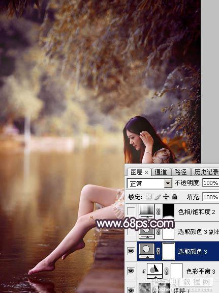 Photoshop为水景美女图片打造出高对比的暖色特效36