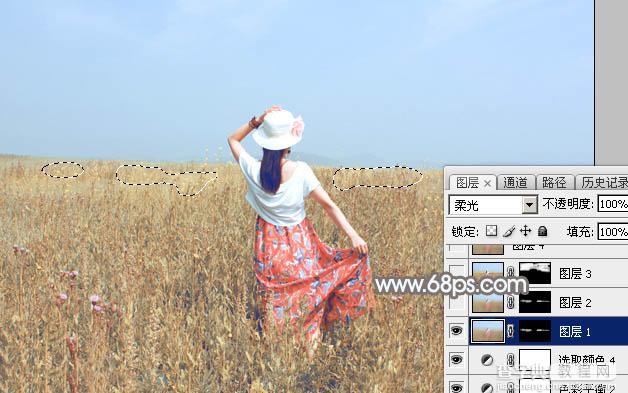 Photoshop将草原上的人物调制出清爽的韩系蓝黄色33
