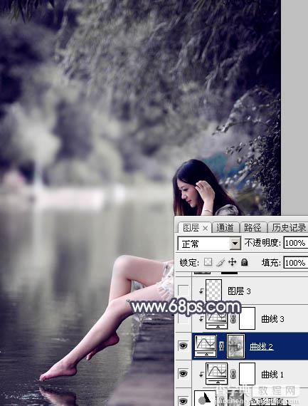 Photoshop为湖边人物图片加上唯美的中性暗蓝色效果教程13