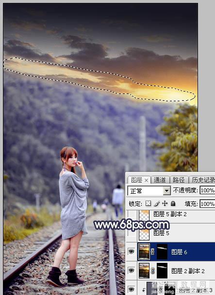 Photoshop调出唯美的暗调霞光色的外景泛白图片25