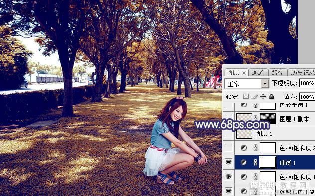 Photoshop将树荫下的美女调制出秋季阳光色效果12