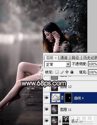 Photoshop调出暗调古典冷褐色水边的美女图片35