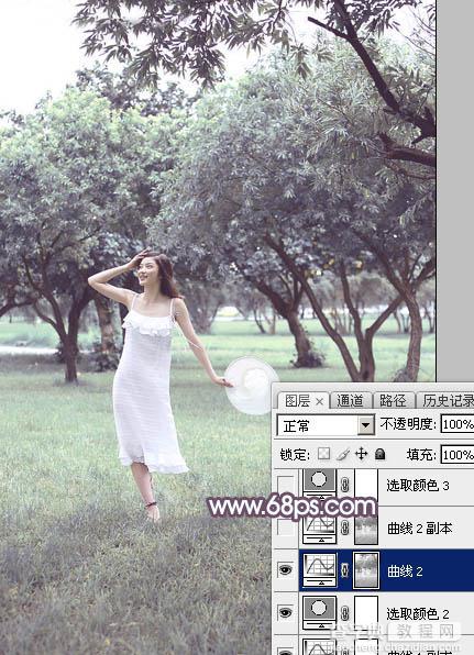 Photoshop将树林人物图片打造出唯美的淡调紫红色特效18