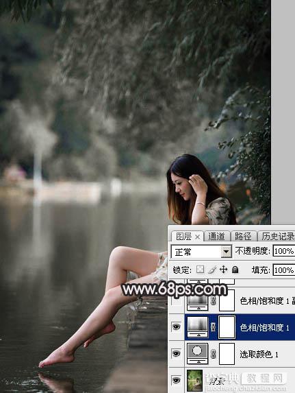 Photoshop调出暗调古典冷褐色水边的美女图片10