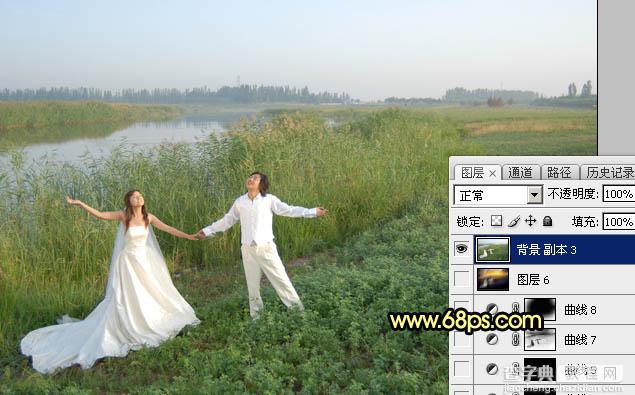 Photoshop将芦苇边的情侣加上唯美的晨曦28