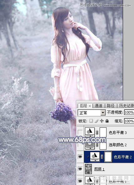 Photoshop制作外景美女的唯美紫色效果19