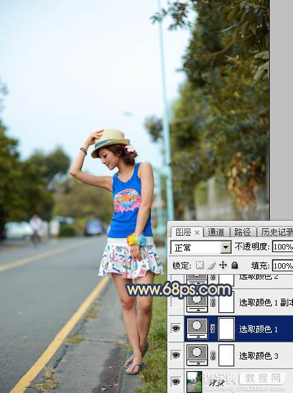 Photoshop调出昏暗的霞光公路上的美女图片9