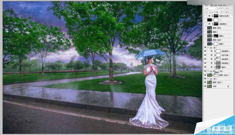 Photoshop给外景婚纱照片添加逼真的雨景效果8