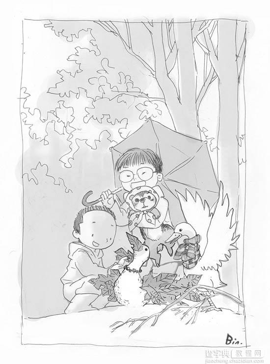 photoshop鼠绘精细的玩雪人的儿童插画3