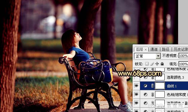 Photoshop将公园中的人物加上暗调秋季暖色19