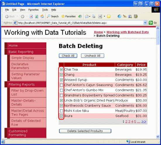 在ASP.NET 2.0中操作数据之六十三：GridView实现批量删除数据4