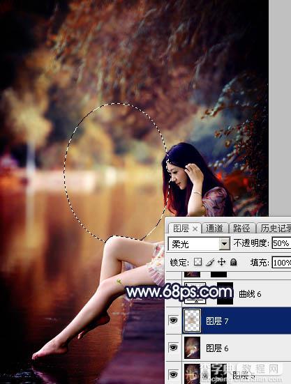 Photoshop为水边的美女调制出暗调霞光色35