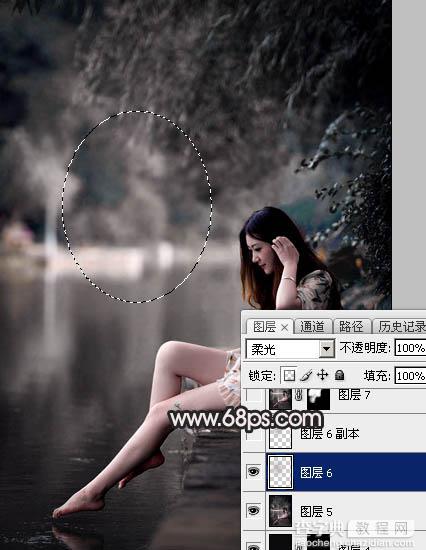 Photoshop调出暗调古典冷褐色水边的美女图片27