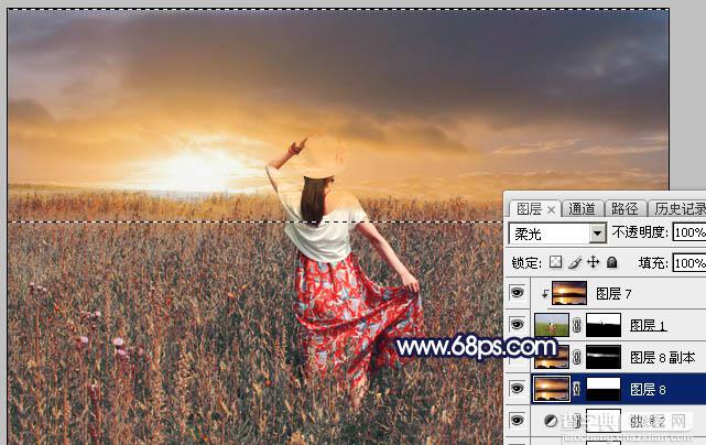 Photoshop将草原人物图片增加大气的霞光效果24