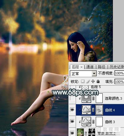 Photoshop将水景人物图片打造高对比的暗调黄褐色效果38