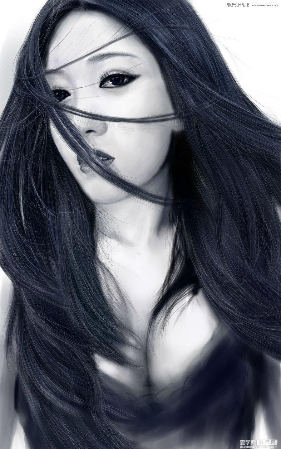 Photoshop鼠绘美丽的黑白CG少女教程25