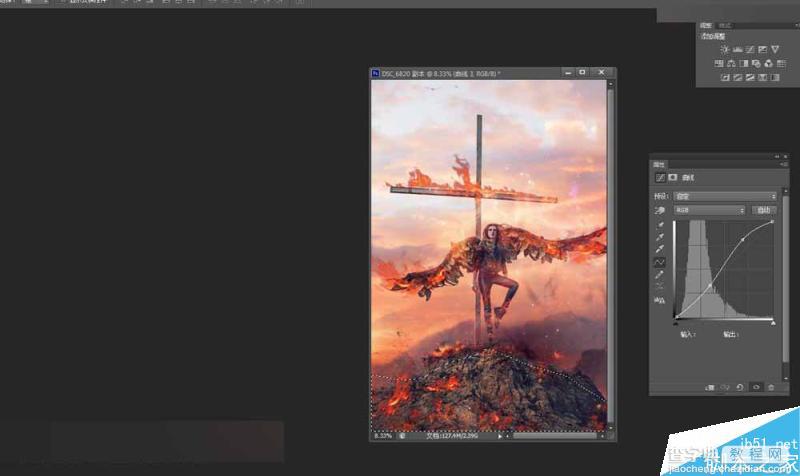 Photoshop给十字架上天使照片添加火焰燃烧的特效35
