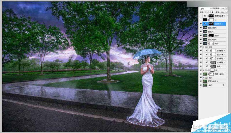 Photoshop给外景婚纱照片添加逼真的雨景效果10