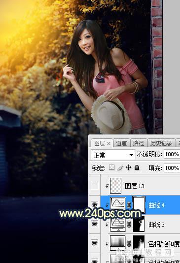 Photoshop调制出阳光晨曦效果路边大树旁美女图片26