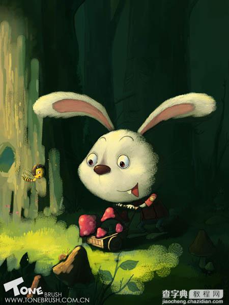 photoshop 鼠绘卡通在森林里采蘑菇的小兔子27