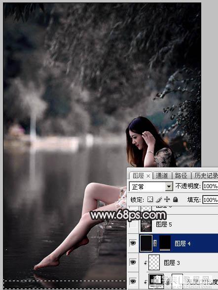 Photoshop调出暗调古典冷褐色水边的美女图片26