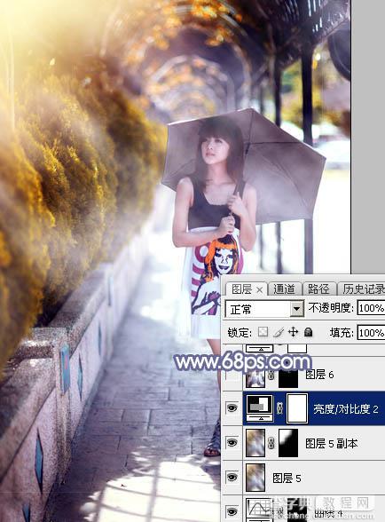 Photoshop为打伞的外景美女调制出梦幻浓厚的秋季橙红色36