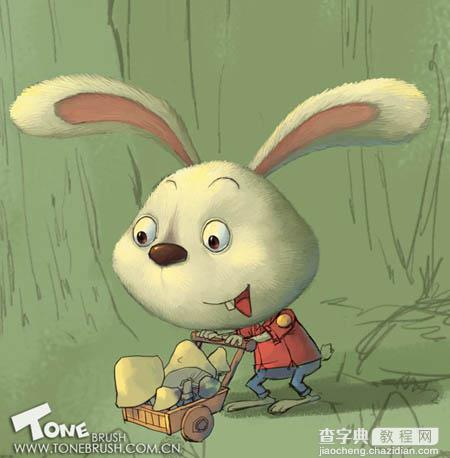 photoshop 鼠绘卡通在森林里采蘑菇的小兔子8