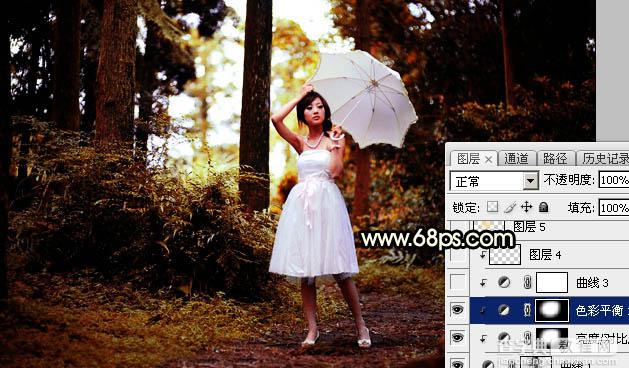 Photoshop调制出较暗的晨曦阳光色树林人物图片17