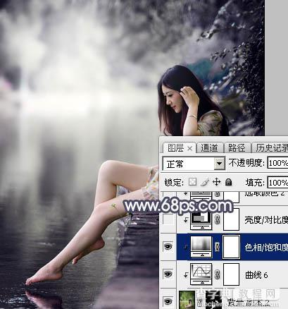 Photoshop为湖边人物图片加上唯美的中性暗蓝色效果教程36