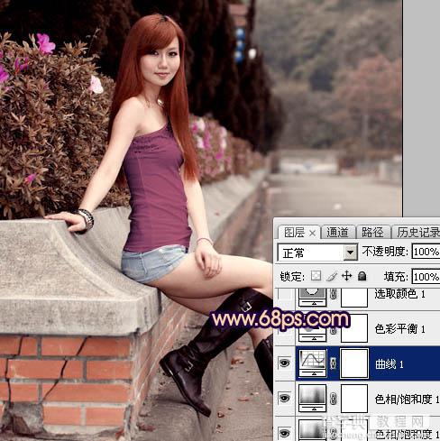 Photoshop为景区美女更换衣服颜色增加昏暗的高对比晨曦色18