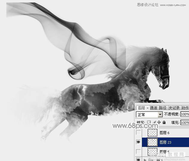 Photoshop将骏马图制作中国风特效水墨效果15