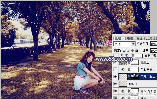 Photoshop将树荫下的美女调制出秋季阳光色效果14