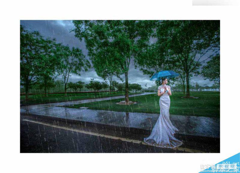 Photoshop给外景婚纱照片添加逼真的雨景效果2