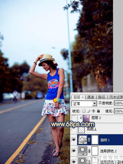 Photoshop调出昏暗的霞光公路上的美女图片17