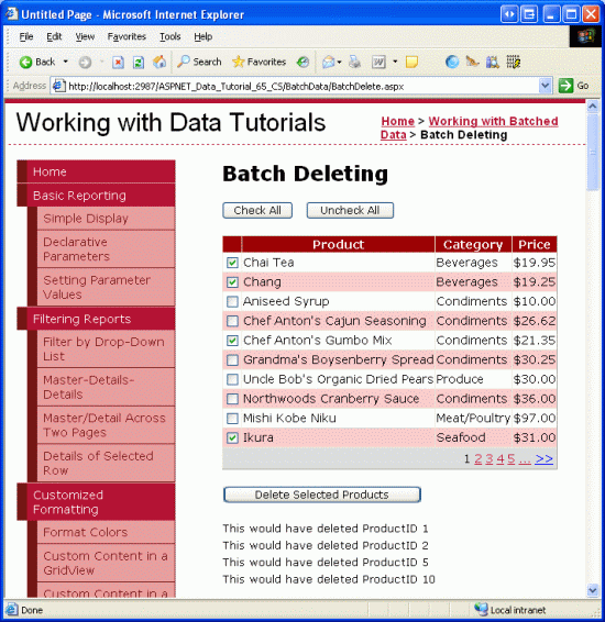 在ASP.NET 2.0中操作数据之六十三：GridView实现批量删除数据3