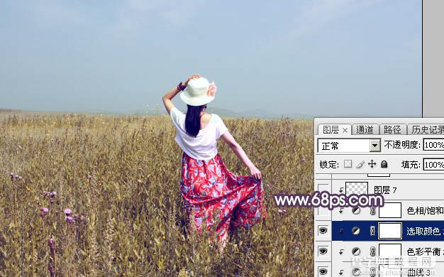 Photoshop为秋季草原图片打造清爽的韩系淡冷色25