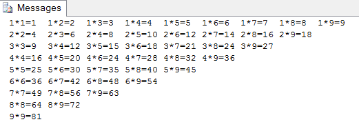 sql语句实现四种九九乘法表4