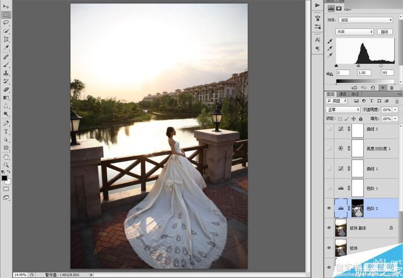 Photoshop给婚纱外景照片调出唯美大气的夕阳景色效果5