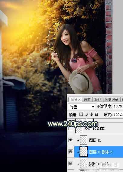 Photoshop调制出阳光晨曦效果路边大树旁美女图片27