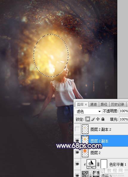 Photoshop将树林人物图片打造出唯美的秋季金色透光效果22