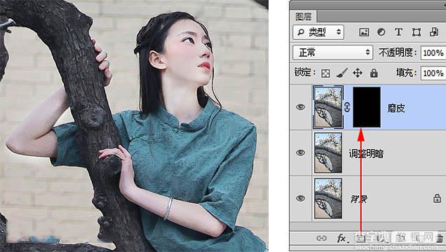 Photoshop将美女图片打造出古色古香的园林人像效果6