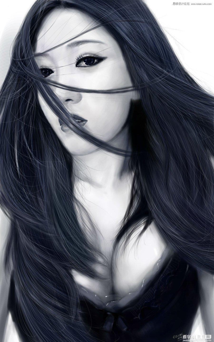 Photoshop鼠绘美丽的黑白CG少女教程1