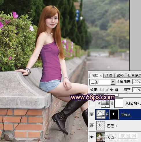 Photoshop为景区美女更换衣服颜色增加昏暗的高对比晨曦色5