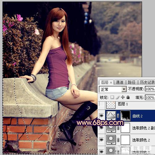 Photoshop为景区美女更换衣服颜色增加昏暗的高对比晨曦色32