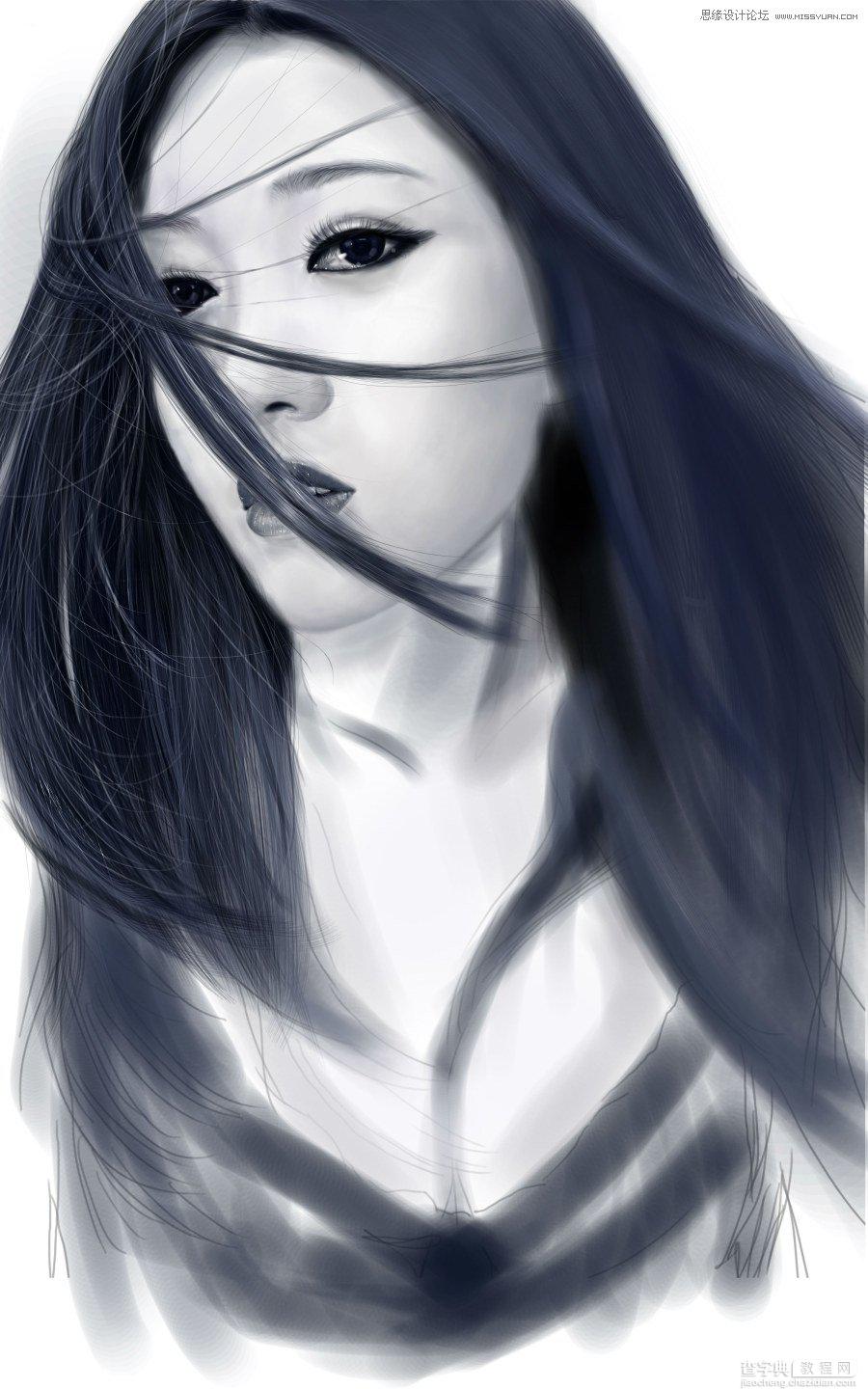 Photoshop鼠绘美丽的黑白CG少女教程15