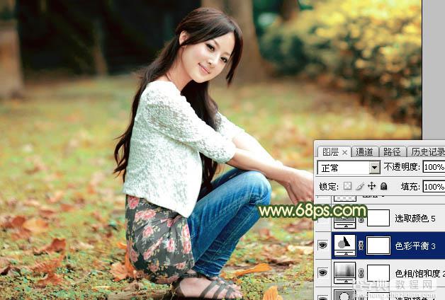 Photoshop为外景美女图片打造甜美的秋季橙绿色36