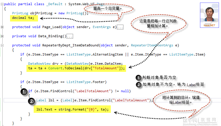 Repeater的FooterTemplate显示某列总计思路与代码3